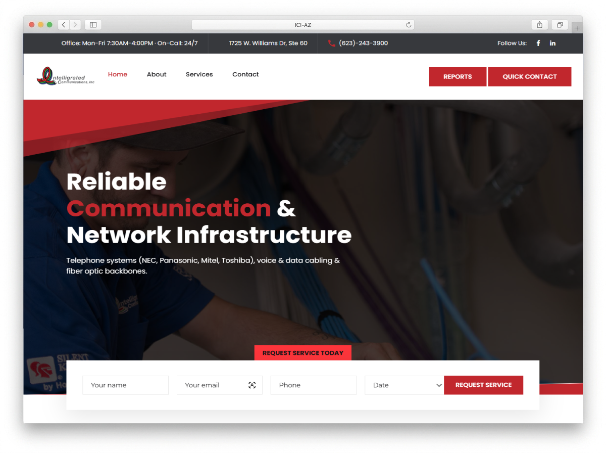 ICI-AZ digital infrastructure portal — structured cabling, optical fiber, and commercial telecommunications services